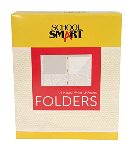 School Smart Heavy Duty 2 Pocket Portfolio with 3 Hole Fastener - 9 1/2 x 12 in - 25 Pack - White