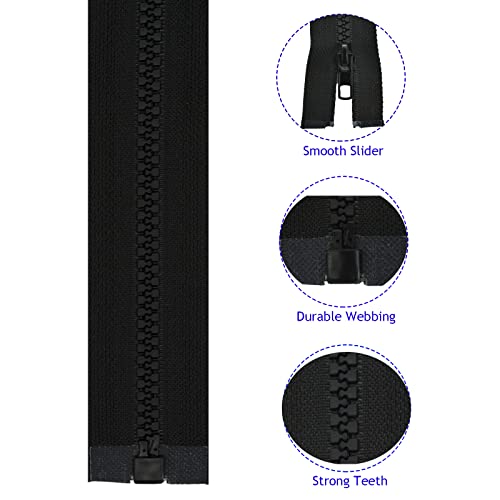 4Pcs Nylon Coil Separating Jacket Zippers, #5 28 Inch Black Lightweght Molded Plastic Zippers Bulk For Jackets Sewing Coats Crafts #TOP4