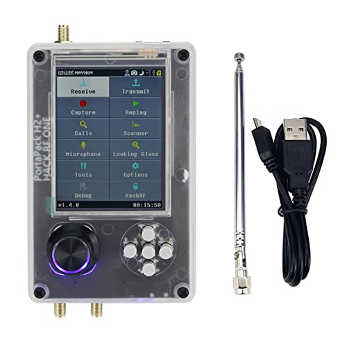 HackRF One & PortaPack H2 2 in 1 0.5ppm TXCO SDR Radio with Plastic Shell Battery Inside Assembled with 40MHz-6GHz Telescopic Antenna
