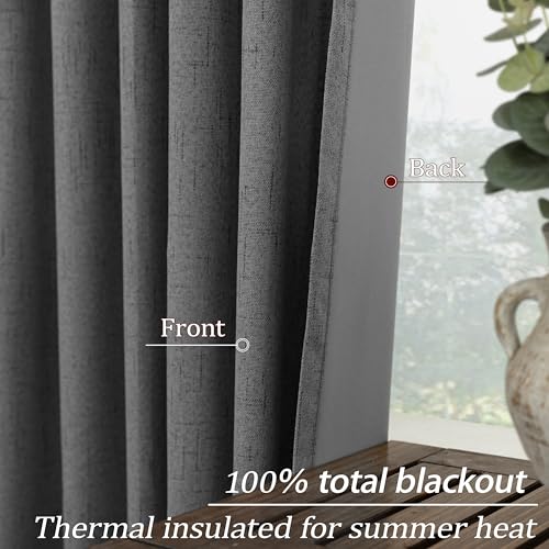 Image of KOUFALL Grey Curtains 132 Inches Long Blackout Linen Back Tab Black Out Pleated Curtains for Living Room 2 Panels Set