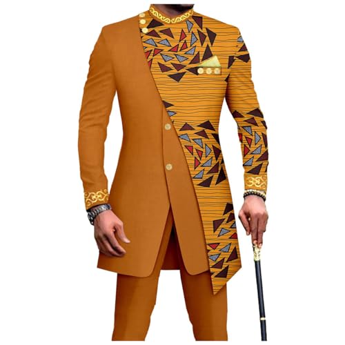 Men's African Inspired Suit Set Long Tailored Blazer Pants with Asymmetric Design for Party Wedding Evening4