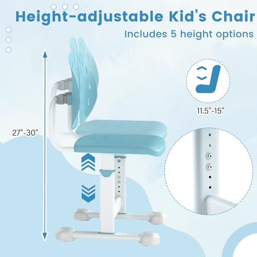 Image of Costzon Kids Desk Chair, Height-Adjustable Study Chair w /Breathable Seat, Double Back Support & Heavy Duty Metal Frame for 3+ Years Old Students Boys & Girls (Blue)