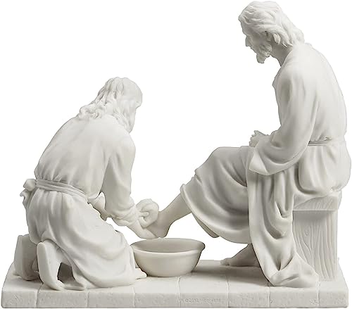Estatua de Jesús Lavando los Pies de Resina Blanco Mármol miniatura 4