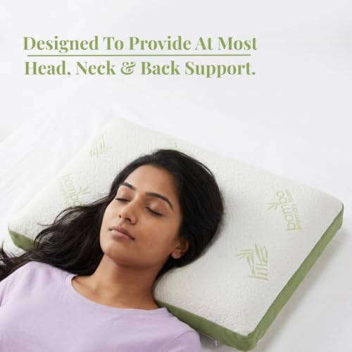 Image of LABHAM Memory Bamboo Pillow for Neck, Head & Support | 55 Density Memory Foam | Removable Bamboo Knit Cover | 2-Year Manufacturing Warranty | Made in India | Large 43 x 69 cm (1)