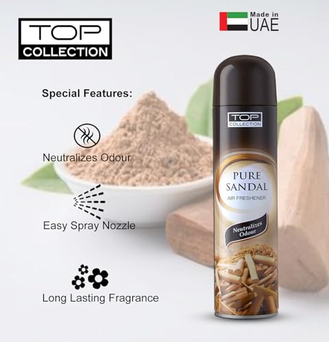 Top Collection Air Freshener - Pure Sandal 300ml (Pack of 2) | Made in U.A.E | Warm Woody Sandalwood Fragrance | Long-Lasting Room Freshener For Office & Home