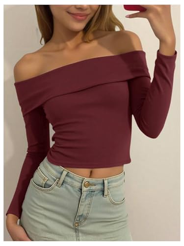 SOLY HUX Girl's Off The Shoulder T Shirt Long Sleeve Slim Fitted Tee Tops3
