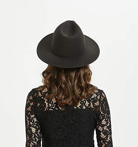 Women Or Men Woolen Felt Fedora Hat Vintage Widet Brim Crushable Hat Belt Jazz, Black 58-60Cm #TOP3