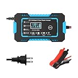 Ywdiml Car Battery Charger, 12V 6A Smart Fully Trickle Vehicle Battery Charger & Desulfator with Temperature Compensation, Portable Automotive Power Maintainer, Universal Fit (Blue)