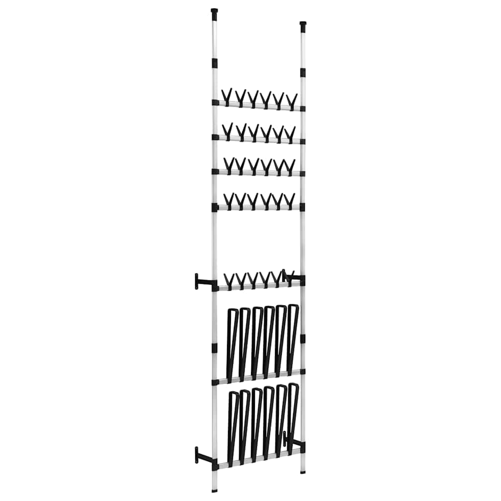 Teleskop-Schuhregal deckenhoch aus Aluminium, Schuhständer höhenverstellbar 250-300 cm, Schuhaufbewahrung für 30 Paar Schuhe und 6 Paar Stiefel, Platzsparendes Ordnungssystem, Silber