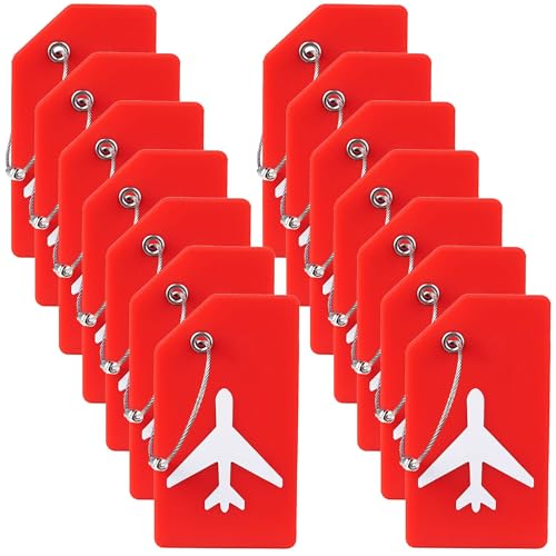 Image of Gostwo 14 Pack Silicone Luggage Tags for Suitcases, Plane Travel Essentials | Suitcase Bag Name Tag, TSA Approved, Stainless Loop, Privacy Protection, Luggage Identifiers Accessories, Red