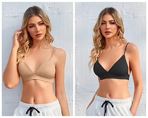 Inibud Bralette For Women Triangle Cups Removable Padded Wire Free Pull On Closure (As1, Alpha, S, Regular, Regular, 3 Pack Black&Brown Sugar& Wheat) #TOP1