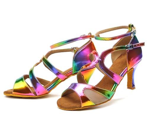 Chaussures de danse latine à talon multicolore de 7.5 cm unique
