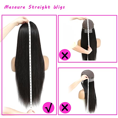 Bungiol ST-30 Inch Lace Front Wig Straight Lace Frontal Wigs Pre Plucked With Baby Hair 180% Density 13X4 Brazilian Virgin Human Hair Wigs For Black Women Natural Black Color thumb #4