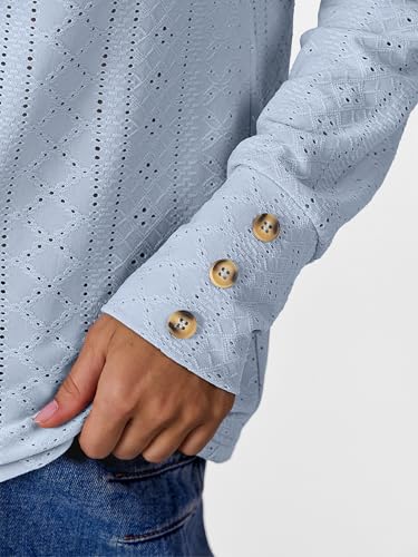 ANRABESS Womens Eyelet Tops Long Sleeve Henley Shirts Business Dressy Casual Blouse Vacation T-Shirt 2025 Fall Outfits