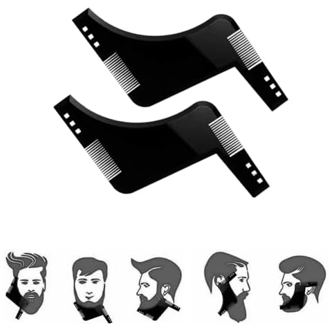 2PCS/Set Beard Template Shaper Styling Tool Beard Modeling Mold Facial Hair Sideburns Mustache Trimming Contour Tool Men's Care Comb Perfect For Line Up Edging Beard Guide Barber Tool Cover