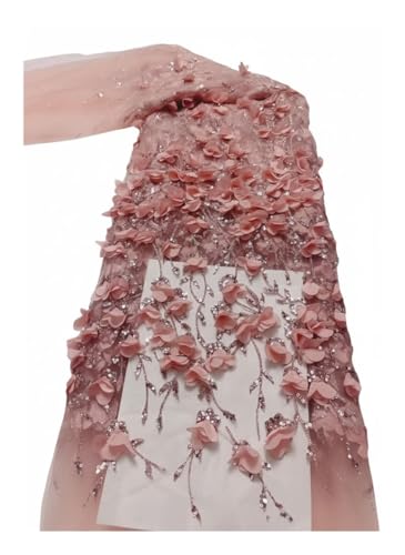 Tissu dentelle paillettes 3D rose de 5 yards brodé pour robe