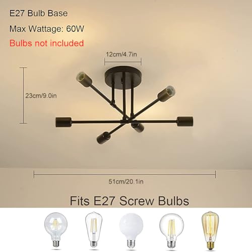 Image of Supvox 6-Light Hanging Lights for Living Room, Modern Metal Chandelier Light Fixture, Pendant Lights for Ceiling, Without E27 Bulb(Corded Electric)
