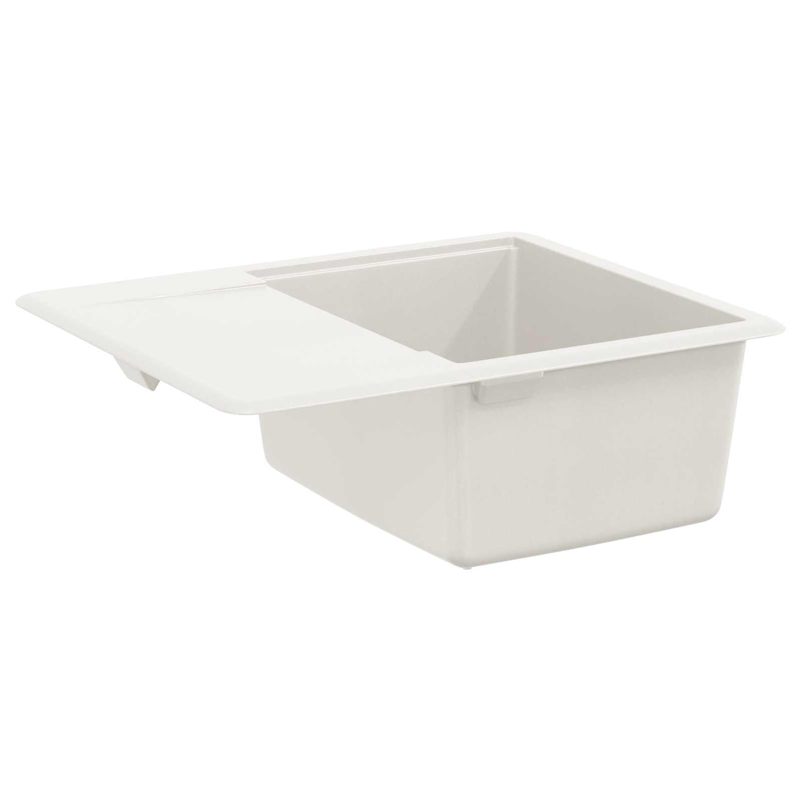 Fregadero de cocina de granito, 560 x 460 mm, color blanco | 80% cuarzo y 20% resina, rectangular, resistente a los arañazos, resistente al calor, fácil montaje