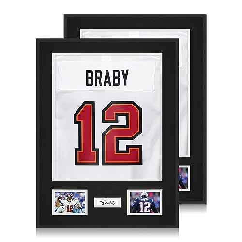 CCDCC Aluminum Jersey Frame Display Case 2 Pack Lightweight & Durable Metal Jersey Frame with Mat Pinboard Shatterproof Plexiglass & Hanging Kit for Football Baseball Basketball Soccer Hockey Shirt