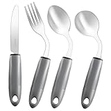 Adaptive Utensils,Weighted Utensils for Hand Tremors,Utensils for Parkinsons Patients,Elderly,Arthritis,Weak Hand Grip,Tremors&Handicapped.Stainless Steel Knife,Fork and Spoons Set (4pcs Right-Handed)