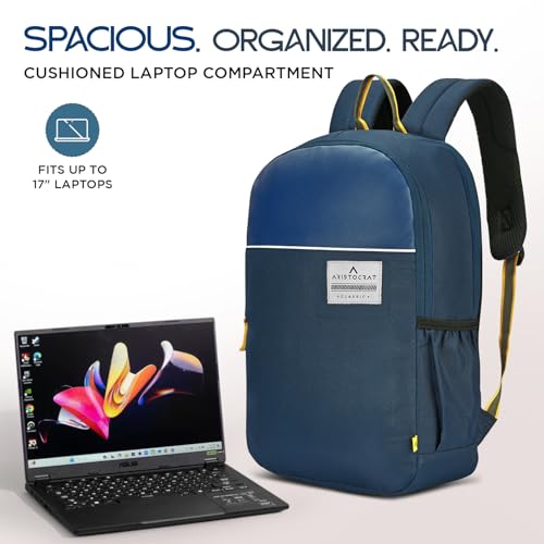 Image of Aristocrat Lava 17 Inch Compatible Laptop Backpack 25L | Premium Durable Fabric | 2 Compartments with Side Bottle Pocket | Padded Backpanel | Office & Travel Backpack for Men & Women