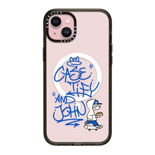CASETiFY �C���p�N�g iPhone 15 Plus �P�[�X [MIL�K�i���� (4x MIL-STD-810G)/2.5m����̗����������N���A/MagSafe �ɑΉ�] - CASETiFY AND JOHN (graffiti) - �u���b�N