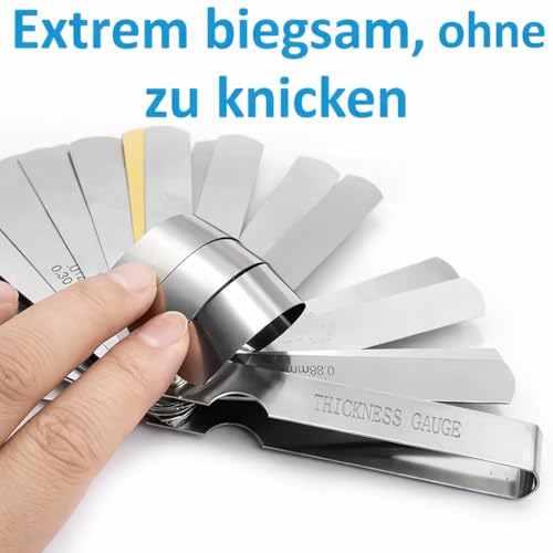 Präzisions-Fühlerlehre 32 Blatt aus Edelstahl - Ventilspiel & Spaltmessung, Fühlerblattlehre mit mm & Zoll Skala, faltbare Messlehre für Werkstatt, Kfz & Feinmechanik