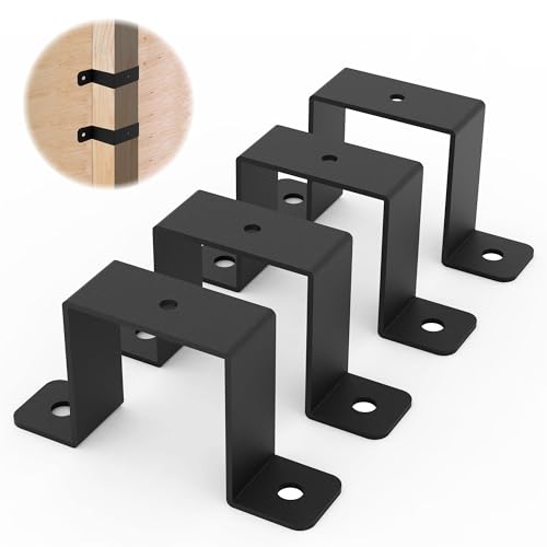 Image of 4Pcs Square Pipe Clamp, Black Strap Post Ties Brackets, U Shaped Connector Bracket, Wood Deck Fence Post Tie for Water Pipes, Balcony Railing, Stairs Railing
