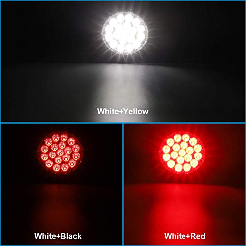 Partsam 2Pcs 4 Inch Round Red Stop Turn Tail Lights And White Backup Lights Kit 19 Diodes W/Rubber Grommets & 3-Prong Wire Pigtails, Red/White Round Led Truck Trailer Tail Lights And Reverse Lights #TOP3