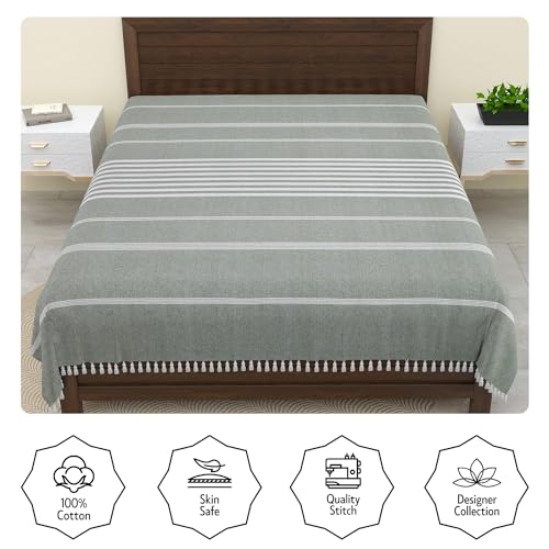 Image of 210 TC Handmade Double Bedsheet | Without Pillow Cover | Handloom Cotton Bedsheets for Double Bed | Bed Sheet Size (90X100 Inches, 7.5 x 8.3 Feet | Cool Grey)