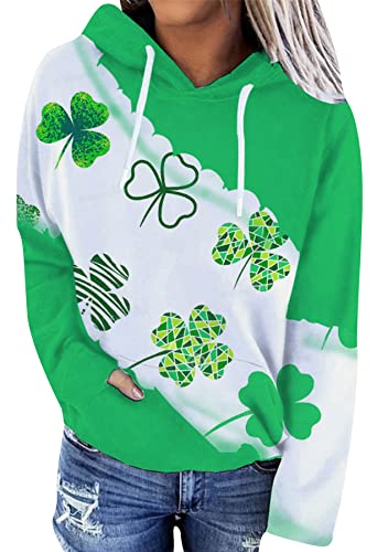 Image of Women's St. Patrick's Day Hoodie Sweatshirts Irish Stylish Shamrock Clover Print Casual Pullover Tops