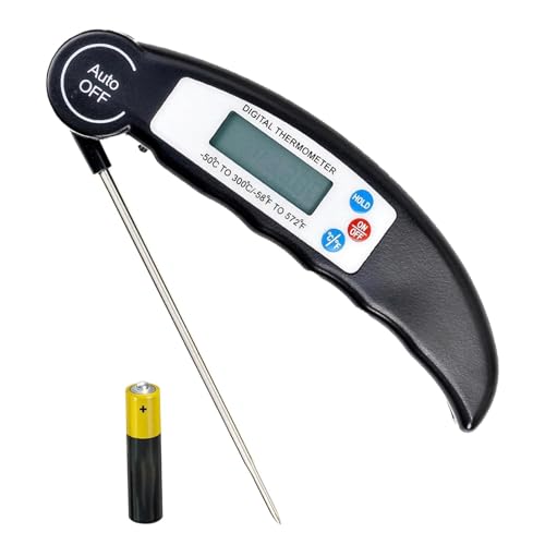 Food Cooking Thermometer, Instant Read Waterproof Digital Meat Thermometer With Backlight Long Probe For Kitchen BBQ Water Meat Cooking Food Grill Smoker Oil Fry Candy Making Outside Gril (Black)