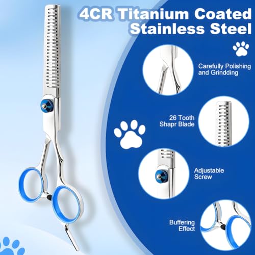 4er-Pack Profi Hundeschere Set Fellschere Katze, 1 Effilierschere, 1 Gerade Schere, 1 Fellpflegekamm, 1 Gebogene Schere für Hund Katze Haar Pflege für Ganzkörper, Gesicht, Nase, und Ohr