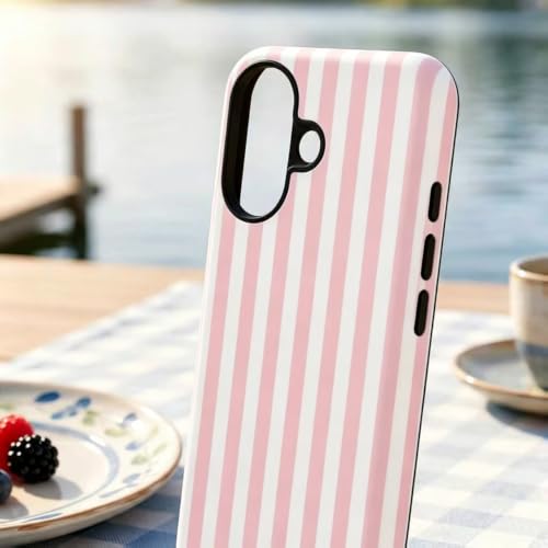 Image of for iPhone 16 Case Cute Phone Case,Compatible with MagSafe,Dual Layer Shockproof Protective Phone Cover,Hard Shell + Silicone Cover,Fashion Design for Women Girls,Striped Pink