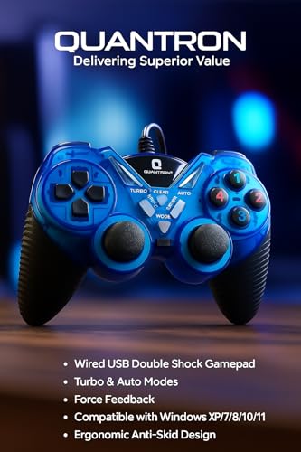 Image of QUANTRON QGP-1803 Wired USB Double Shock Gamepad | Turbo & Auto Modes | Force Feedback | Compatible with Windows XP /7 /8 /10 /11 | Ergonomic Anti-Skid Design [video game] [video game]