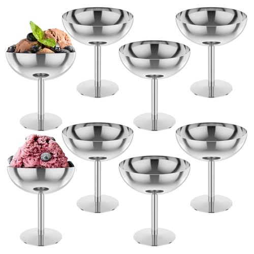 Goshoppers Lot de 8 coupes à glace, en acier inoxydable, 200 ml coupelle dessert avec pied haut, verres à salade polyvalents pour fête, crème glacée,...