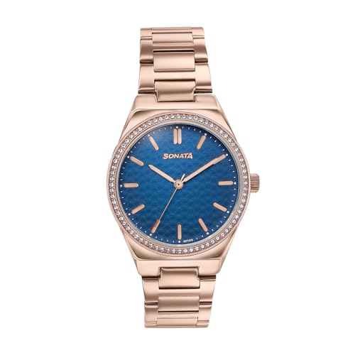 Image of Sonata Jashn with Quartz Analog Blue Dial Rose Gold Strap Women's Wedding Watch - 87120WM01