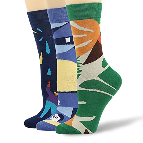 FGZ Womens Thin Cotton Socks Lightweight Ankle Socks Ladies Cute Crew Socks 3 Pairs Casual Size 6-8,9-11, Fire, 4.5-10 UK