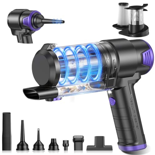 Image of KMM Handheld Car Vacuum Cleaner, 16000PA Air Duster & Vacuum Cleaner, 120W High Power Hand Held Vacuum Cordless, Portable Vacuum Rechargeable with Multi-Nozzles & LED Light for Car, Home, Pet, Office