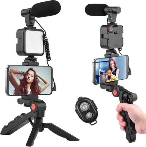 Image of Vlogging Kit, Compatible Video Vlog Kit with Microphone LED Light Tripod, Remote Control, YouTube Kit for iPhone & Android,for YouTube Recording Instagram Facebook Live