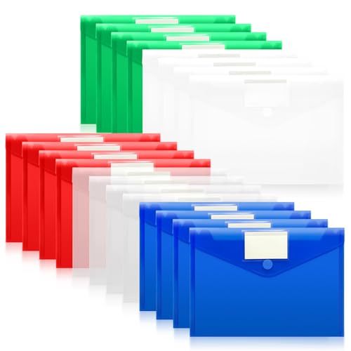 Plastic Wallets A4 Plastic Folders, 20PCS Document Wallet, A4 Folders for Paperwork, Home, and Office Organization Supplies, 5 Assorted Colours