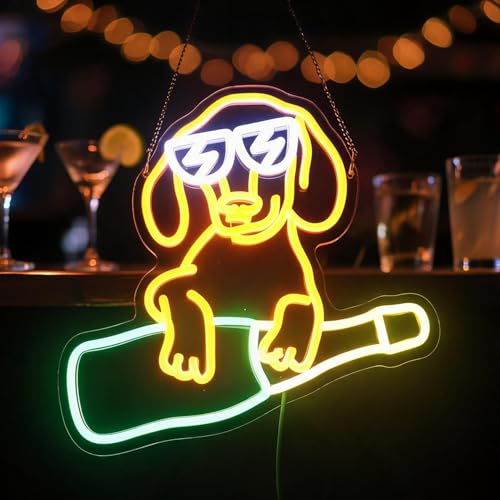 Cartel de neón con perro dachshund, regalo para amantes del vino, decoración de pared para la habitación de mascotas, decoración de pared para la habitación de niños, decoración artística de