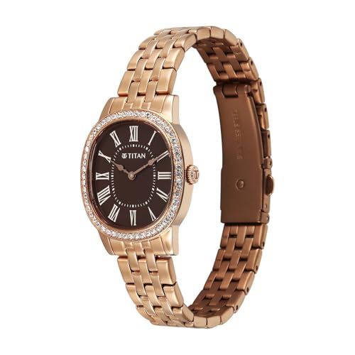 Image of Titan Glamour Quartz Analog Brown Dial Rose Gold Stainless Steel Strap Watch for Women