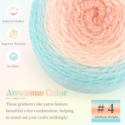Image of Aeelike Ombre Yarn for Crocheting, 2 PCS Colorful Gradient Yarn #4 Medium, Each 190g(6.7 oz) 400m(437.5 Yards) 71% Acrylic 29% Nynon, Soft Cake Crochet Yarns for Blanket, Scraves, Sweaters, Color E