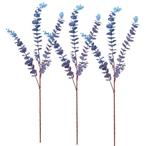 Fulehouzz 3 Pcs Soft Touch Artificial Eucalyptus Leaves Spray Fake Silver Dollar Greenery Stems For Home Wedding Floral Arrangement, Blue #TOP6