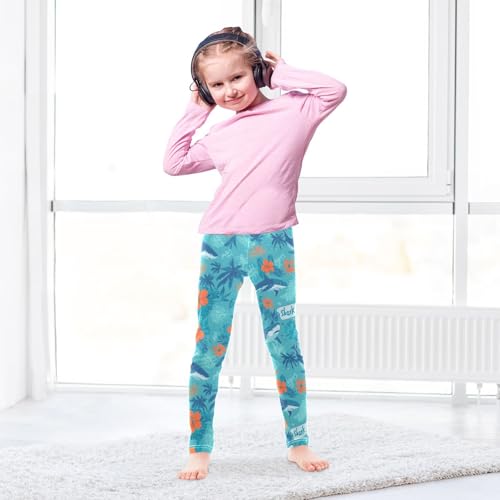 Blue Shark Flower Girls Leggings Soft Stretch Workout Yoga Dance Pants for Kids Casual Tights4