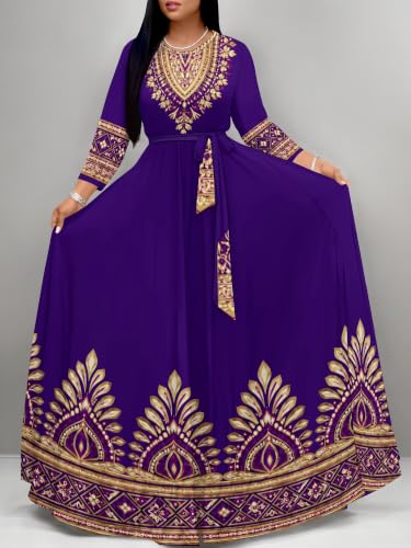 Image of Plus Size Maxi Dress for Women V Neck 3 /4 Sleeve Wrap Dress