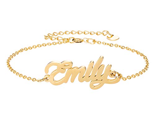HUAN XUN Emily Name Bracelet for Womens Girls Jewelry Gifts Stainless Steel