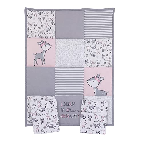 Image of Little Love by NoJo Sweet Deer - Grey, Pink, White 3Piece Nursery Mini Crib Bedding Set with Comforter, 2 Fitted Mini Crib Sheets, Pink, Grey, White, Charcoal