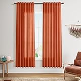Picture of Bright Orange Linen Curtains 72 Inch Long for Living Room Bedroom Lightweight Door Drapes 2 Panels Set, Semi Sheer Light Filtering Back Tab or Rod Pocket Curtain,52x72